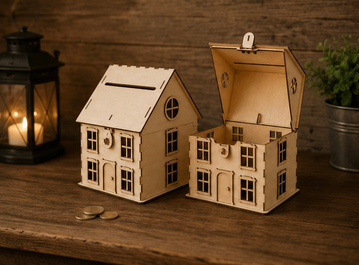 House Shaped Wooden Money Box