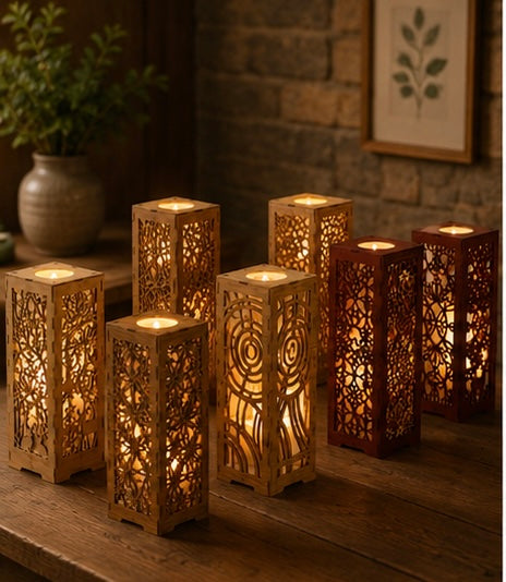 Wooden Crescent Lantern Lamp