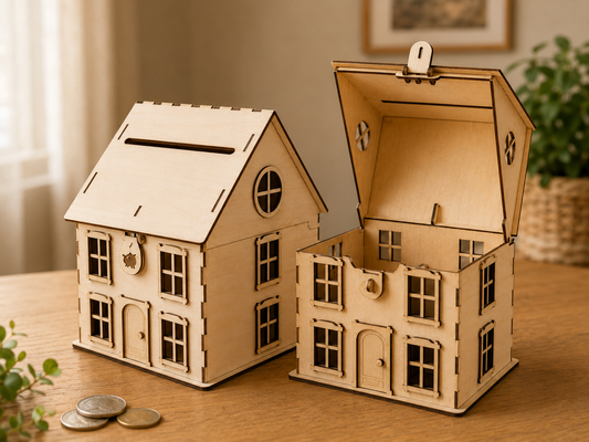 House Shaped Wooden Money Box